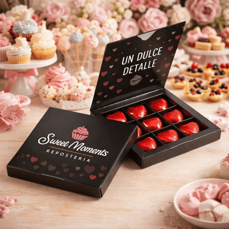 bombones corazon en caja personalizada para eventos.