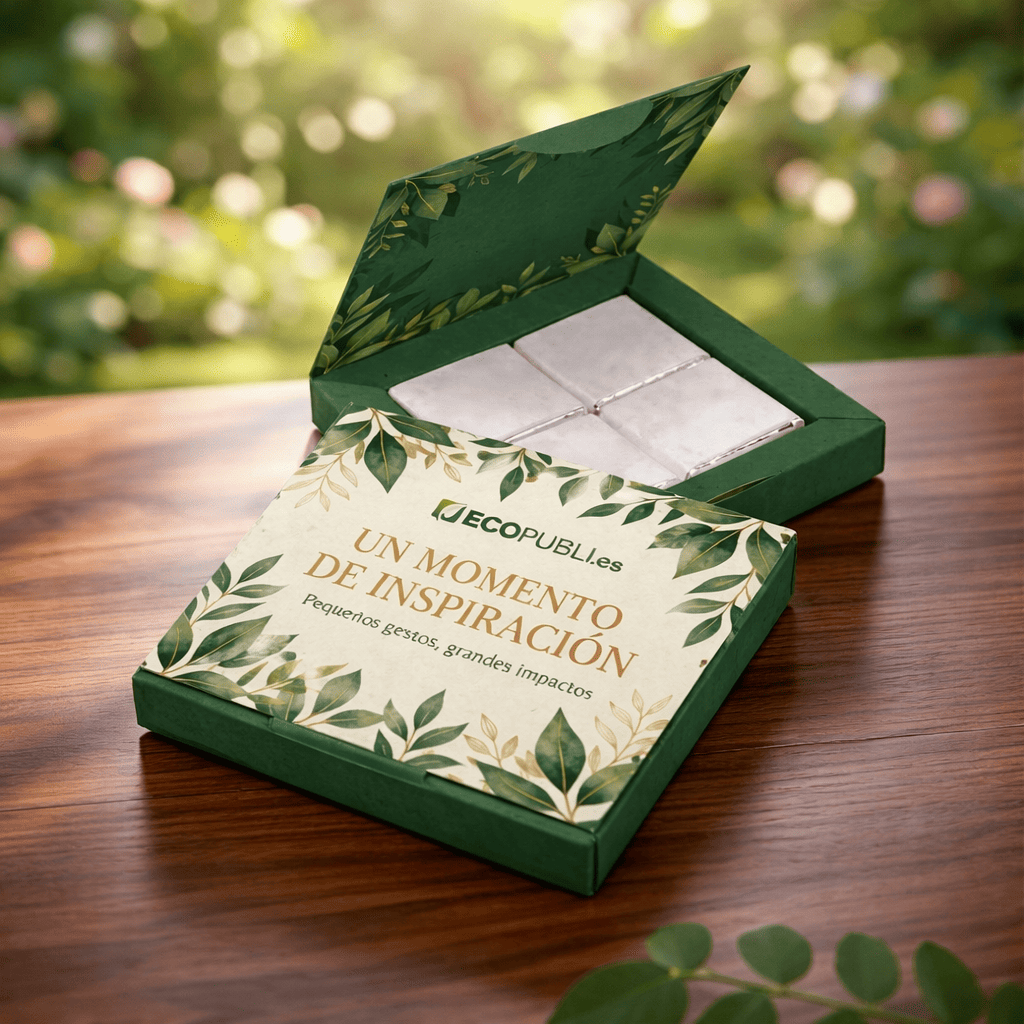 caja de cuatro chocolatinas personalizadas con imagen para eventos.