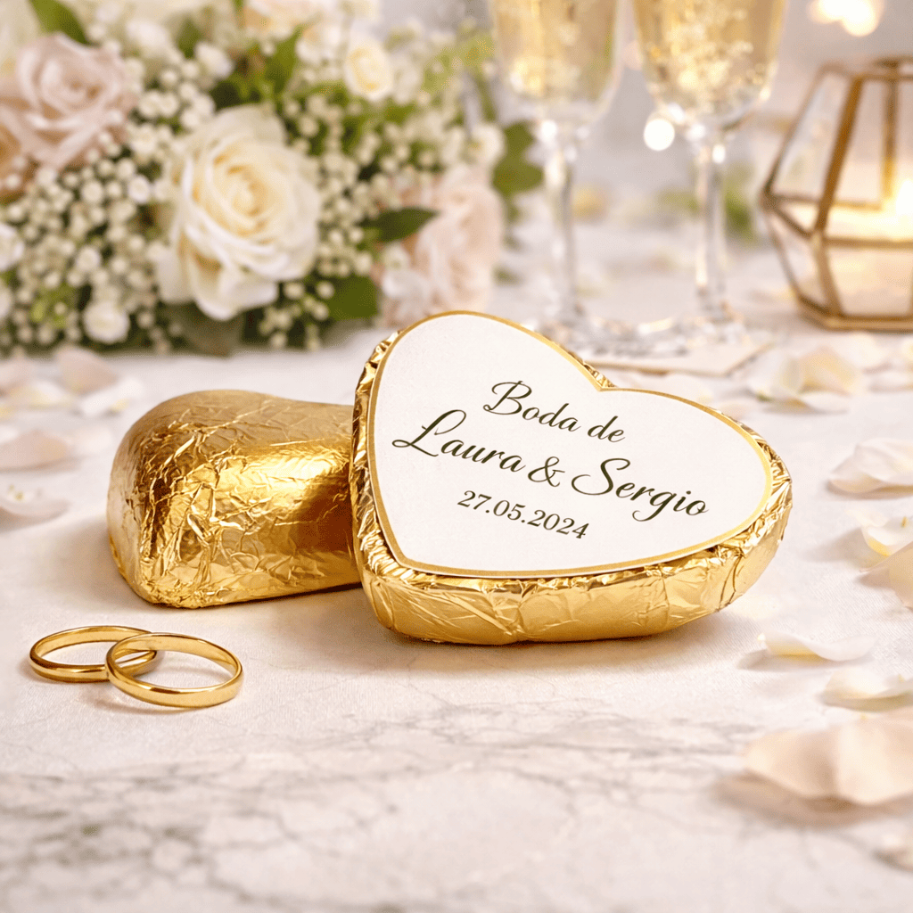 chocolates personalizados corazon dorados detalles de boda