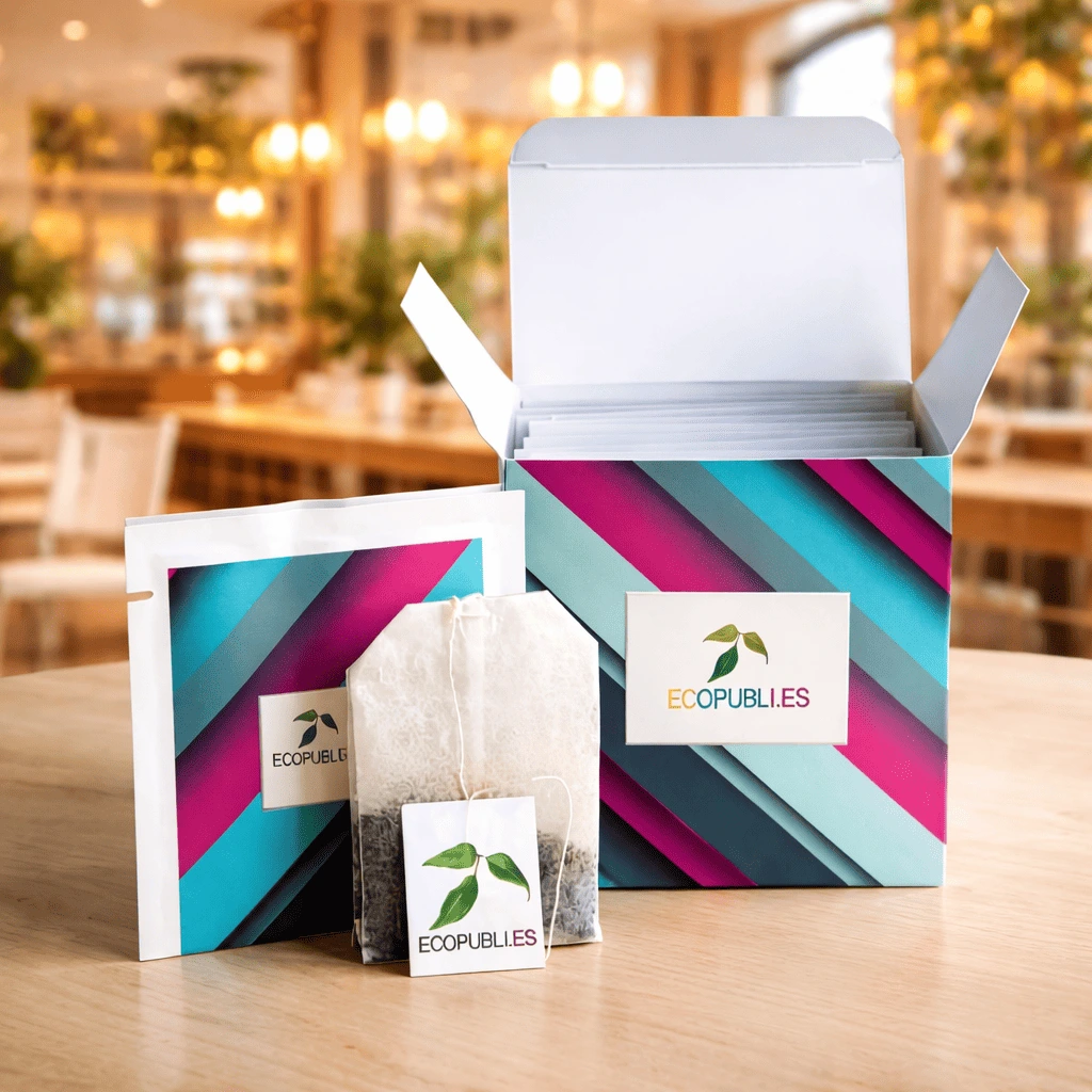 sobres de té promocionales con logo para eventos y empresas.
